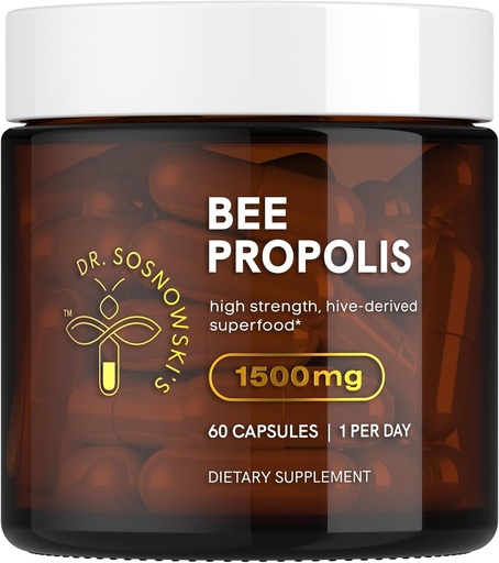[BRSRAAIDCJ5BO2Q4] Dr Sosnowski's Bee Propolis | 1500mg High Potency | Hive-derived Superfood, Vegetable Capsules, 60 Count | 2 Months Supply