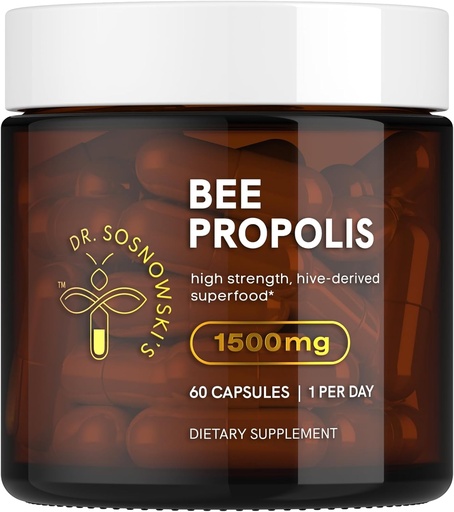 [BRSRAAIDCJ5BO2Q4] Dr Sosnowski's Bee Propolis ← 1500mg High Potency ¦ Hive-derived Superfood, Vegetable Capsules, 60 Conde.