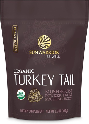 [BRSROBQBDEFGAEL3] Sunwarrior Organic Turkey Tail Mushroom Powder | Turkey Mushroom Immune Support | Microbiome Gut Health Support | 50 Servings 100g Pouch | Be Well