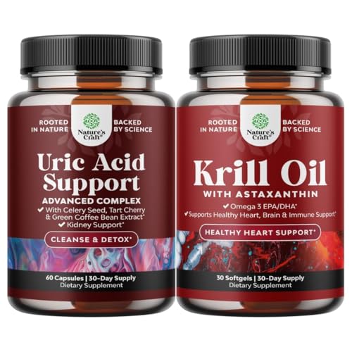 [BRSRMAI3OIFAOC3B] Bundle of Herbal Uric Acid Cleanse and Detox and Antarctic Krill Oil Softgels - Essential Daily Kidney Cleanse and Uric Acid Support - High Absorption Krill Oil Omega 3 Fatty Acid Supplement