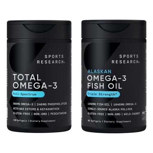 [BRSRGCYOOYCGEADZ] Sports Research® Omega-3 Fish Oil Bundle - Total Omega-3 2200mg (Krill, Salmon & Pollock) + Triple Strength Fish Oil 1250mg - High EPA & DHA Supplement