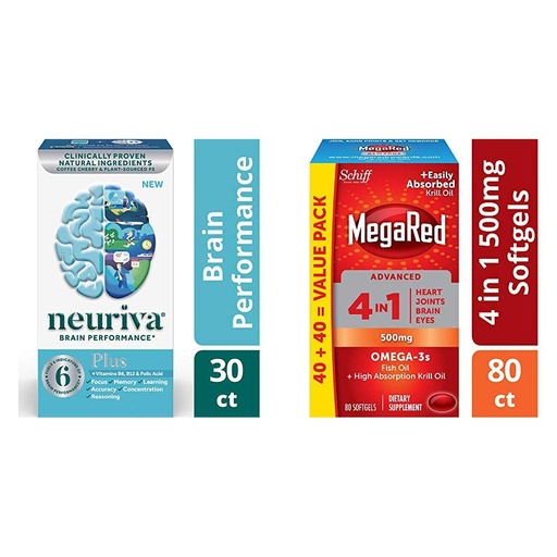 [BRSWGCT4AUJRM2TP] Brain Support Supplement - NEURIVA Plus with Omega-3 Fish Oil + High Absorption Krill Oil 500mg Softgels