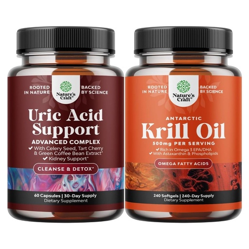 [BRSRE2QZAEFB6C3K] Bundle of Green Coffee Bean Extract for Uric Acid Cleanse & Detox with Turmeric Tart Cherry & Celery Seed and Antarctic Krill Oil 500mg Softgels - Omega 3 EPA DHA & Astaxanthin for Brain Joint & Heart