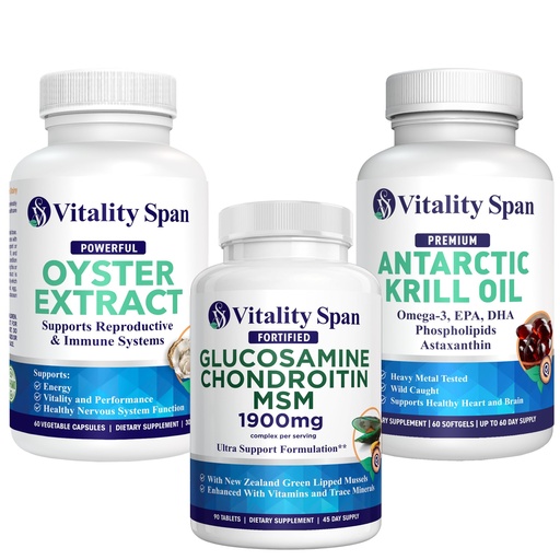 [BRSRGC33BUDRUC33] Oyster Extract, Krill Oil, Glucosamine Chondroitin MSM, Anti-Aging Vitality Bundle - Made in USA