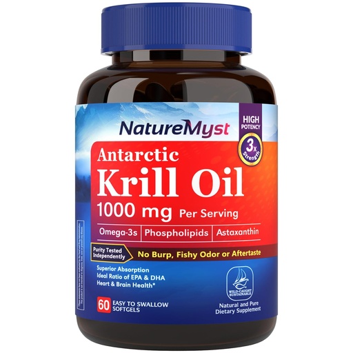 [BRSREA34BAMA4FYV] Krill Oil 1000mg, Omega 3s, DHA, EPA, Astaxanthin & Phospholipids, for Brain, Heart & Immune Health, Non-GMO, No Fishy Taste, Superior Absorption, 60 Softgels