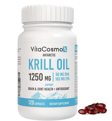 [BRSREHYZCICWMCL7] Antarctic Krill Oil, 1250 mg Omega-3 Supplement, Softgels, 120 Count, Marine-Based Non-GMO, Gluten-Free
