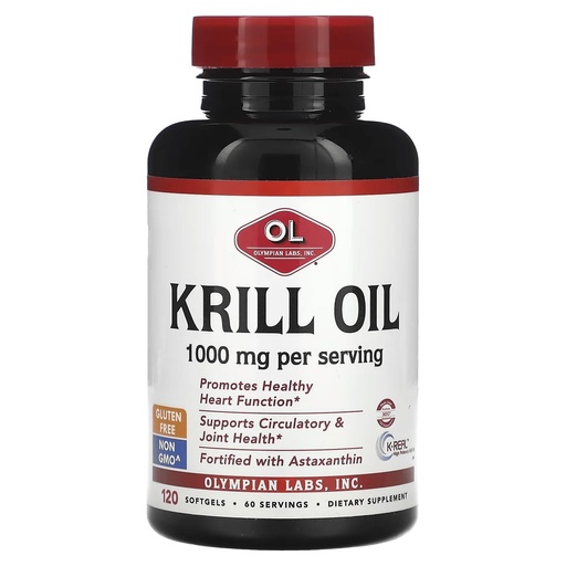 [BRSRAAAYCANQA3IU] Olympian Labs Krill Oil Softgels, 120 Count, Antarctic KrillOil Plus Fish Oil, and Added Astaxanthin – 1000mg per Serving.