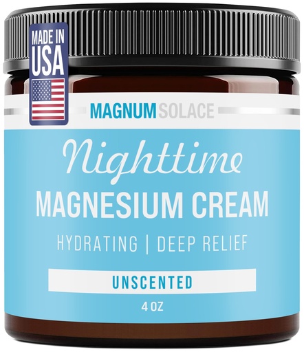 [BRSRMGIFCMIR4CYV] Magnum Solace Magnesium Lotion – Nighttime Magnesium Cream – Apply to Legs, Arms or Chest - Topical Magnesium Chloride – USA Made and Safe for Kids (Unscented)