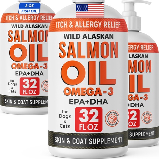 [BRSREHQPO4GRADTZ] StrellaLab Salmon Oil 96 Oz Bundle – Wild Alaskan Omega 3 for Dogs & Cats – Skin, Coat, Itch & Shedding Relief – EPA & DHA Fish Oil Supplement – Hip, Joint, Heart & Immune Support – Made in USA