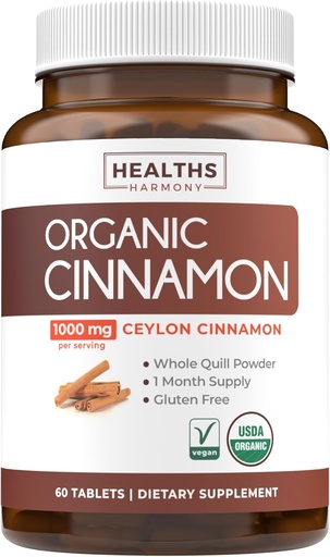 [BRSROEL2PN5AODQ3] USDA Organic Ceylon Cinnamon Pills - High Potency Ceylon Cinnamon Supplement with 1000mg per Serving for Full Body Antioxidant Support - Vegan Non-GMO cGMP Made & Lab Verified (1 Month Supply)