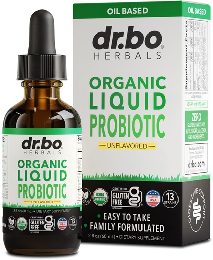 [BRSRE2Y6AQHQODTD] Organic Liquid Probiotic Drops Supplement - Organic Probiotics for Kids, Women & Men, Digestive Gut Health - Vegan Acidophilus Probiotics, Kid Flora Toddler Liquid Probiotic for Kids, Womens, Men 2 Oz