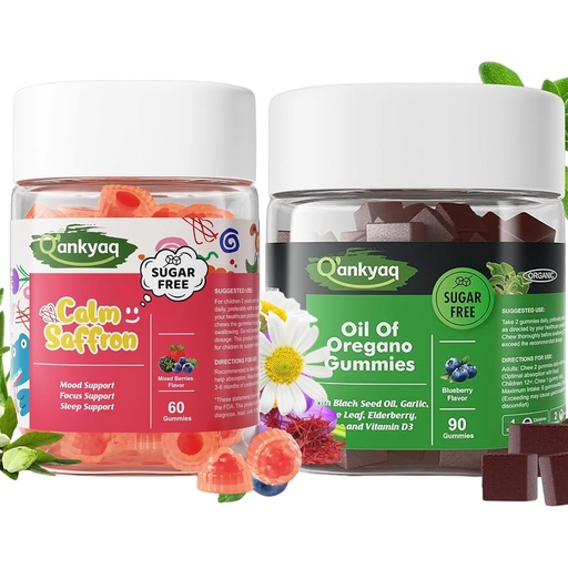 [BRSRGZIKOF5RQG37] Q'ankyaq Oregano Oil with Black Seed Oil Organic Gummies for Kids and Adults, Kids Saffron Gummies,
