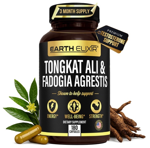 [BRSW2GQ3OQPR4GY4] Earth Elixir Fadogia Agrestis & Tongkat Ali for Men & Woman – Natural Testosterone Supplement for Men - Made in USA & 3rd Party Tested – Strength, Energy & Vitality - Longjack – 3 Month Supply