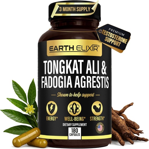 [BRSW2GQ3OQPR4GY4] Elixir Fadogia Agrestis " Tongkat Ali for Men " Mujer - Suplemento de testosterona natural para hombres - Hecho en EE.UU. 3er partido testado - Fuerza, Energía " Vitality - Longjack - 3 meses de suministro