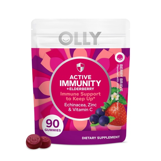[BRSWYZIOBBYRY3LB] OLLY Immunity Gummy, Immune Support, Elderberry, Zinc, Vitamin C, Supplement, Berry - 90 Count