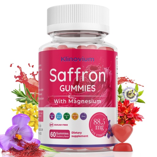 [BRSRGYYRDEHW2ADL] Saffron Gummies with Saffron 88.5mg + Magnesium Glycinate 300mg | Max Strength Saffron Supplements with St. John's Wort, L-Theanine, Rhodiola, Rosemary - Supports Mood & Focus
