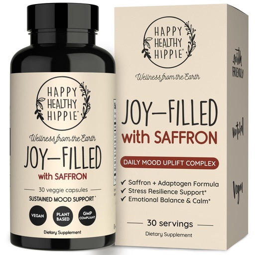 [BRSRGYAHO57R4C32] Joy-Filled with Saffron Mood Support Supplement — Daily Mood Support with 30mg Extract + Ashwagandha, Rhodiola, St. John's Wort, Lemon Balm | Saffron Supplements for Emotional Support, Vegan, 30 Ct