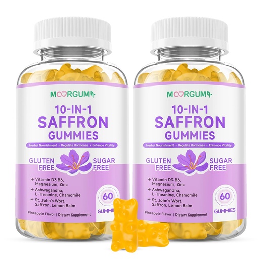 [BRSREEAPBAMWG2Q4] Saffron Gummies for Adult Kids, 10-IN-1 Cortisol Support Supplement with Saffron 88.5mg, Vitamin D3, B6, Magnesium, Zinc, Ashwagandha, L-Theanine, St. John's Wort, For Emotions, Slumber, 120 Count