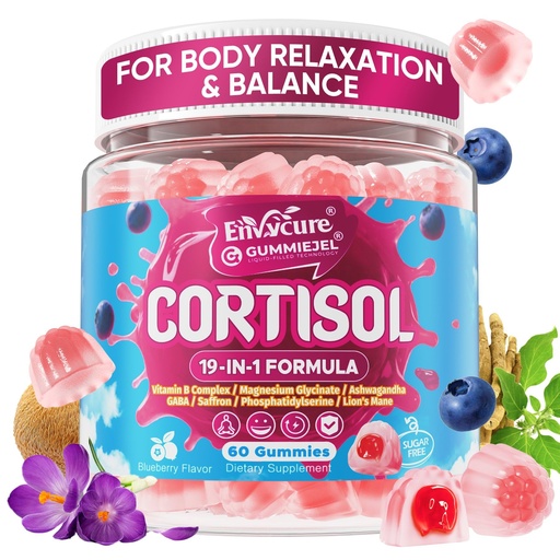 [BRSRGHQHA4AWOHTG] Cortisol Gummies for Women & Men, 19-IN-1 High Cortisol Reducer Supplement w/B Vitamins, Magnesium Glycinate, Ashwagandha, Saffron, Lion's Mane, Reshi for Relaxation, Focus & Balance Support, 60 Cout
