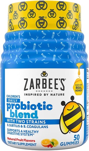 [BRSWYZAQOIJQY3D6] Zarbee's Kid's Daily Probiotic Blend Gummies with 2 Strains for Digestive Support; Easy To Chew; Gluten-Free & Drug-Free; Ages 2+; Natural Fruit Flavors; 50 Count