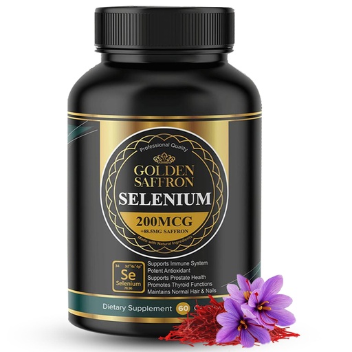 [BRSRMBQPDJYRYD3G] Golden Saffron Selenium (200mcg Selenium & 88.5 mg Saffron Extract) - to Support Overall Health, Non-GMO, Gluten Free, Dairy Free, with Unique and Advanced Formula – Made in USA & Tasteless.