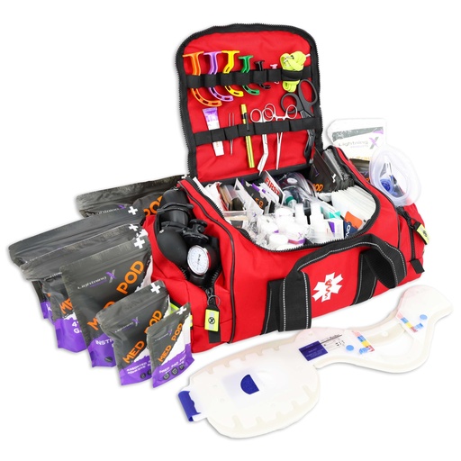 [BRSRMFA5A4FWMYAV] Lightning X MB30-SKC Large EMT Trauma Kit | Fully Stocked First Responder Bag w/ 240+ Supplies | EMS Fire Police Office Sports Team Emergency Medical Kit - RED