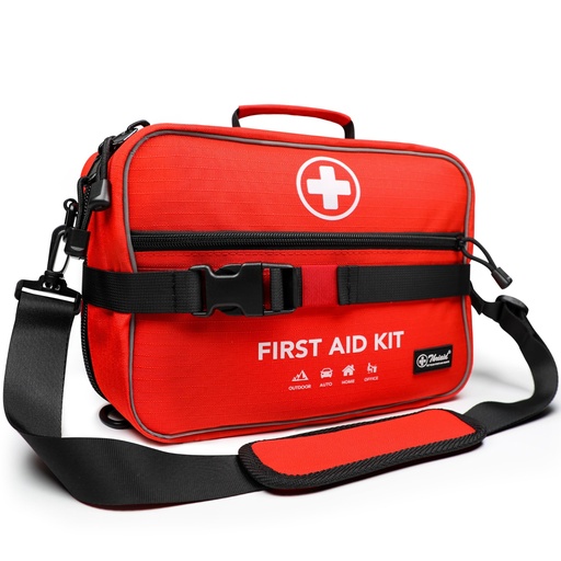 [BRSRAAL3OIJRMCTP] 430 Piece First Aid Kit, Well-Organized Premium Waterproof Compact Trauma Medical Kits for Any Emergencies, Ideal for Home, Office, Car, Travel, Outdoor, Camping, Hiking, Boating (Red)