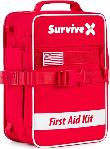 [BRSRAFD2B4IQA3Y3] SurviveX Large First Aid Kit, Labeled Pockets, Zip Stitch Wound Closures | Close wounds without stitches, quickly find what you need, first aid emergency kit for car, home, travel, camping, outdoors