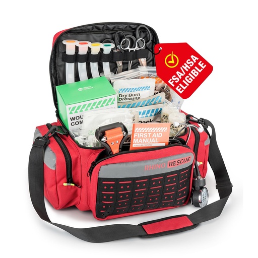 [BRSRAYYCB57GEAAV] RHINO RESCUE First Responder First Aid Kit Fully-Stocked EMT Bag (Red, 25L) | Professional EMT/EMS Trauma Medical Kit, Molle System & Reflective Stripe, 300+ First Aid Supplies, Suits for Business, Home