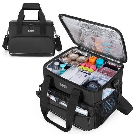 [BRSRMCQNBZ6WKEQ3] Trunab Insulated Medical Bag with Adjustable Dividers, Medicine Supplies Water-Resistant Bag for Home, Travel, Camping, Empty Bag - Patented Design,Black