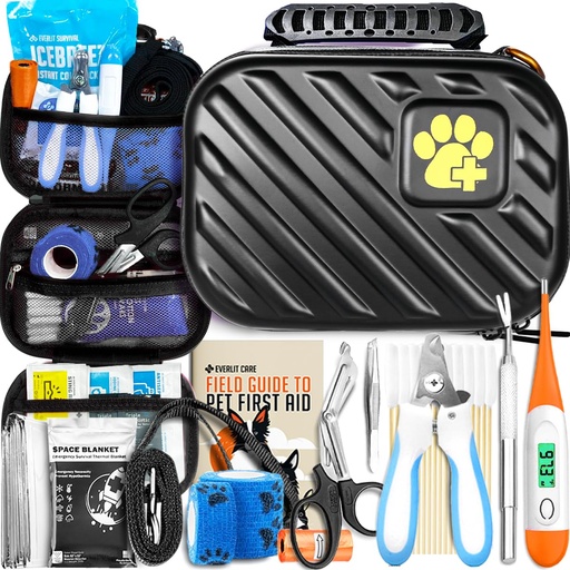 [BRSRAAICBEPWG3I4] EVERLIT Pet Medic First Aid Kit | 95 Pcs Vet-Approved Medical, Outdoor & Emergency Supplies for Dogs, Cats, Animal Care | Travel-Friendly Compact Bag for Home, Car and Travel (Raven Black)