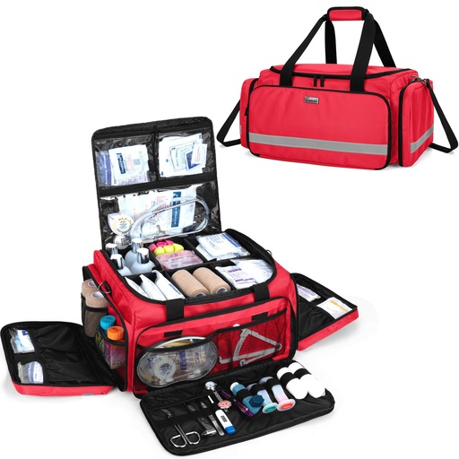 [BRSWYAT3OVYWYETL] Trunab First Responder Bag - Empty, Professional Medical Supplies Bag with Inner Dividers for Home Health Nurse, Community Care, EMT, EMS - Patented Design, Red