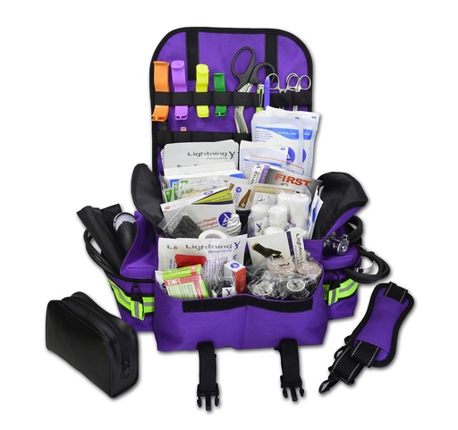 [BRSWKF36BABGOFD6] Lightning X Small First Responder EMT EMS Trauma Bag Stocked First Aid Fill Kit B (Purple)
