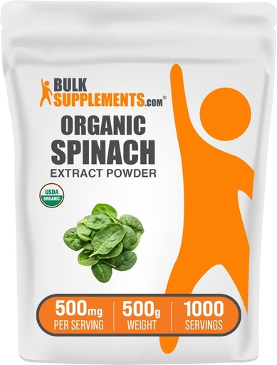 [BRSWKH36BQIGGHQ4] BulkSupplements.com Organic Spinach Extract Powder - Organic Spinach Powder from Leaf Extract, Herbal Supplement - Gluten Free, 500mg per Serving, 500g (1.1 lbs) (Pack of 1)