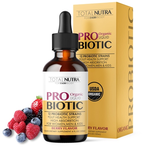 [BRSRABD7BENRQA3K] USDA Organic Liquid Probiotic for Kids, Women & Men, Toddler Probiotic Drops with Alfalfa Prebiotic Blend + Acidophilus for Gut Health, Vegan, Non-GMO, Dairy, Gluten & Sugar Free