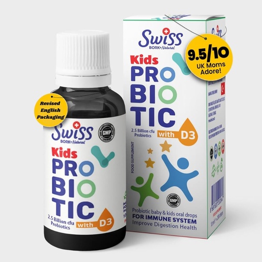[BRSRMBL5OR7GEGYU] Swiss Bork Baby Probiotic Drops with Vitamin D3 — Kids Probiotics for Gut Health, Effective Digestive Support, and Colic Relief – 10ML & 45 Days’ Supply (Halal)