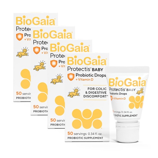 [BRSWKEY7BFYR23DE] BioGaia Baby Probiotic Drops - Colic & Gas Relief + Vitamin D, 50-Day Supply, Safe for Newborns, Reduces Crying, Fussing, Colic, Gas, Spit-ups & Constipation, No allergens, Dairy or Soy (Pack of 4)