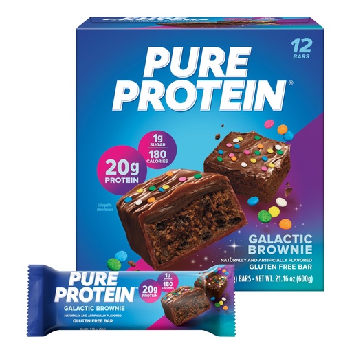 [BRSROAADDMOWYH3Z] Pure Protein Galactic Brownie Protein Bars – 20g Protein, 3g Sugar, 190 Calories (12 count) Low Sugar* High Protein Snack - Gluten Free - Perfect for a Healthy Snack