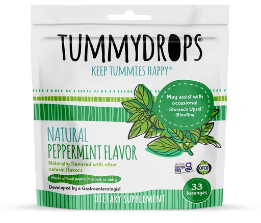 [BRSWIZQLBN6GI2TY] Tummydrops, Natural Peppermint, Gluten Free & Vegan, 33 Individually Wrapped Pure Peppermint Oil Lozenges Made with Organic Ingredients