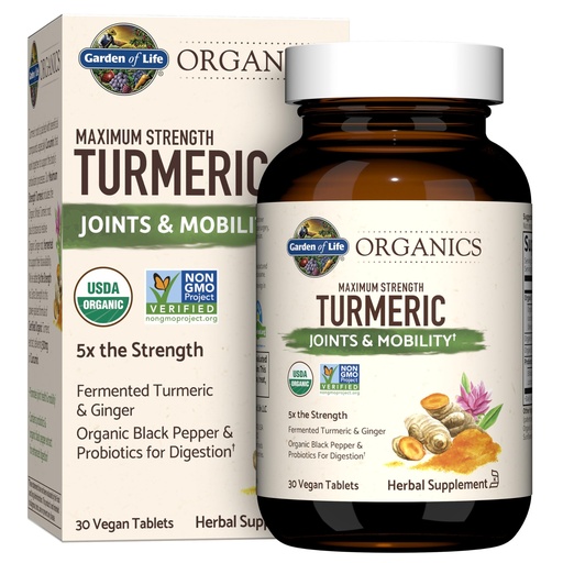 [BRSWGFL6AUIAKA3F] Garden of Life Organics Maximum Strength Turmeric Joints & Mobility Support 30 Tablets - 500mg Curcumin (95% Curcuminoids) Black Pepper - Organic Non-GMO Vegan & Gluten Free Herbal Supplements