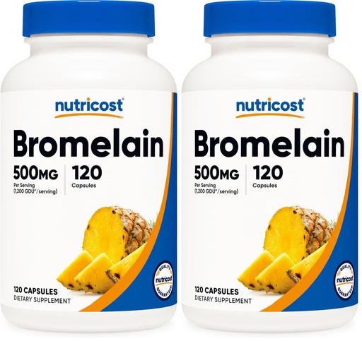 [BRSRGYL4CV4GGYDP] Nutricost Bromelain 500mg, 120 Vegetarian Capsules - Bromelain (1200 GDU), Non-GMO, Gluten Free (Pack of 2)