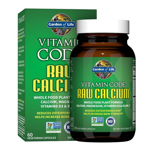 [BRSRGAAFBEMRQ23X] Garden of Life Raw Calcium Supplement for Women and Men-Vitamin Code Made from Whole Foods with Magnesium, K2, Vitamin D3 and C Plus Probiotics for Digestion, 60 Capsules (Pack of 6)