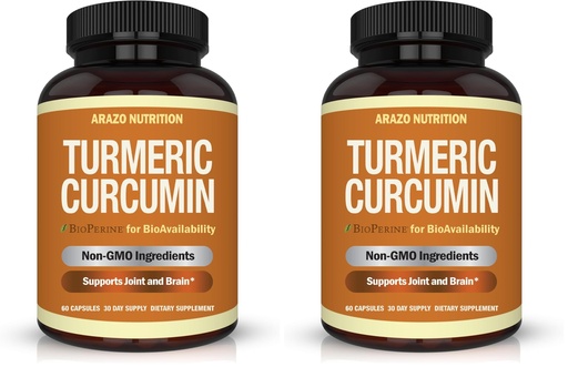 [BRSREAL3PIHBGYA7] Arazo Nutrition Turmeric Curcumin with BioPerine 1300mg with Black Pepper - Joint Support Nutritional Supplements - 100% Herbal Tumeric Root Capsules (Pack of 2)
