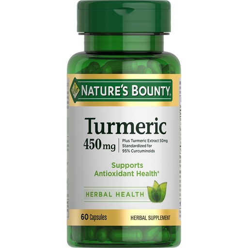 [BRSWIYQ6OUDBGYLC] Nature's Bounty Turmeric Capsules, Herbal Supplement with Plant-Based Antioxidants, 450 Mg, 60 Ct