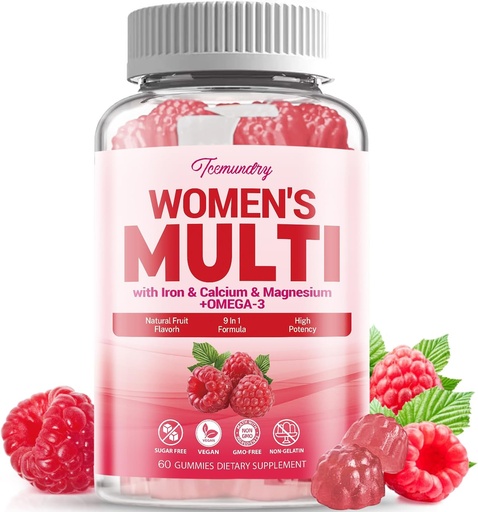 [BRSROCAHC4NB6FLV] Sugar-Free Womens Multivitamin Gummies - High Absorption Multivitamin for Women Gummy with Omega-3, Astaxanthin, Calcium, Iron, Vitamin A, C, D3, K2, E, B6, B12 - Supports Skin, Hair, Energy, Immune