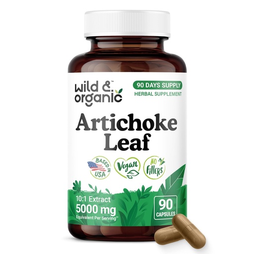 [BRSRAHA3BB7QIHLX] Wild & Organic Artichoke Extract Capsules 500 mg - Liver, Digestive Support | 90 Count - Artichoke Supplement - Cynara Scolymus Leaf Powder - Vegan, No Fillers, No Artificial Additives