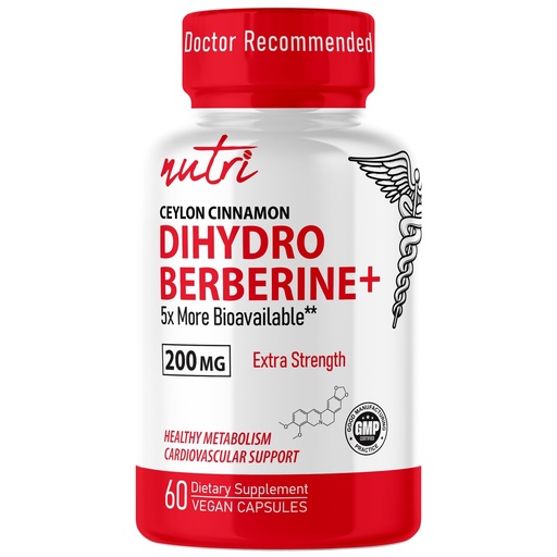 [BRSROBIKOUHWC33V] Dihydroberberine Supplement 200mg 60 Capsules - with Organic Ceylon Cinnamon, 54X More Bioavailable Than Regular Berberine HCL - Nutri Supplements Dihydroberberine 200mg - 3rd Party Tested - Vegan