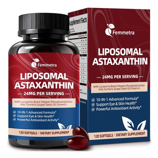 [BRSRGBINAB5BGYLZ] Liposomal Astaxanthin 24mg Supplements with Lycopene for Skin & Eye Health Support, 10-in-1 Max Strength Astaxanthin Antioxidant Supplement, Fresh Microalgae Source, Non-GMO, 120 Softgels