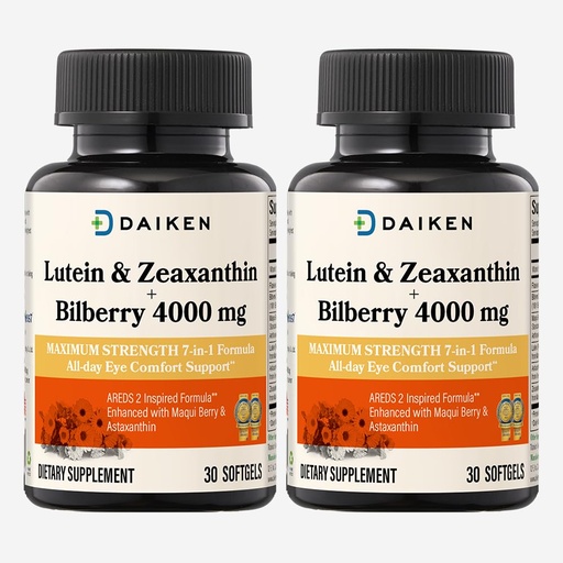 [BRSREGT7A4GQG3Y6] DAIKEN Lutein and Zeaxanthin Supplements, AREDS 2 Inspired Formula with Astaxanthin, Maqui Berry, Bilberry, Flaxseed Oil & Vitamin E, 30 Softgels (Pack of 2)