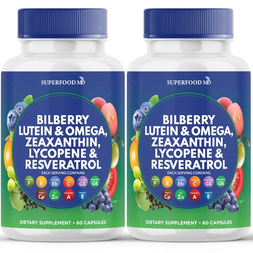 [BRSRAHAFPINAYAYV] Superfood MD Eye Health Vitamins with Bilberry Lutein & Zeaxanthin Lycopene 40mg Resveratrol Grape Seed Extract Astaxanthin- AREDS 2 - Eye Vitamin - 120 Capsules